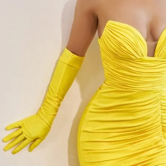 NEW LONG STRETCH SHEATH THE SHOULDER SLEEVELESS GOWN WITH GLOVES & GLITTER CD889